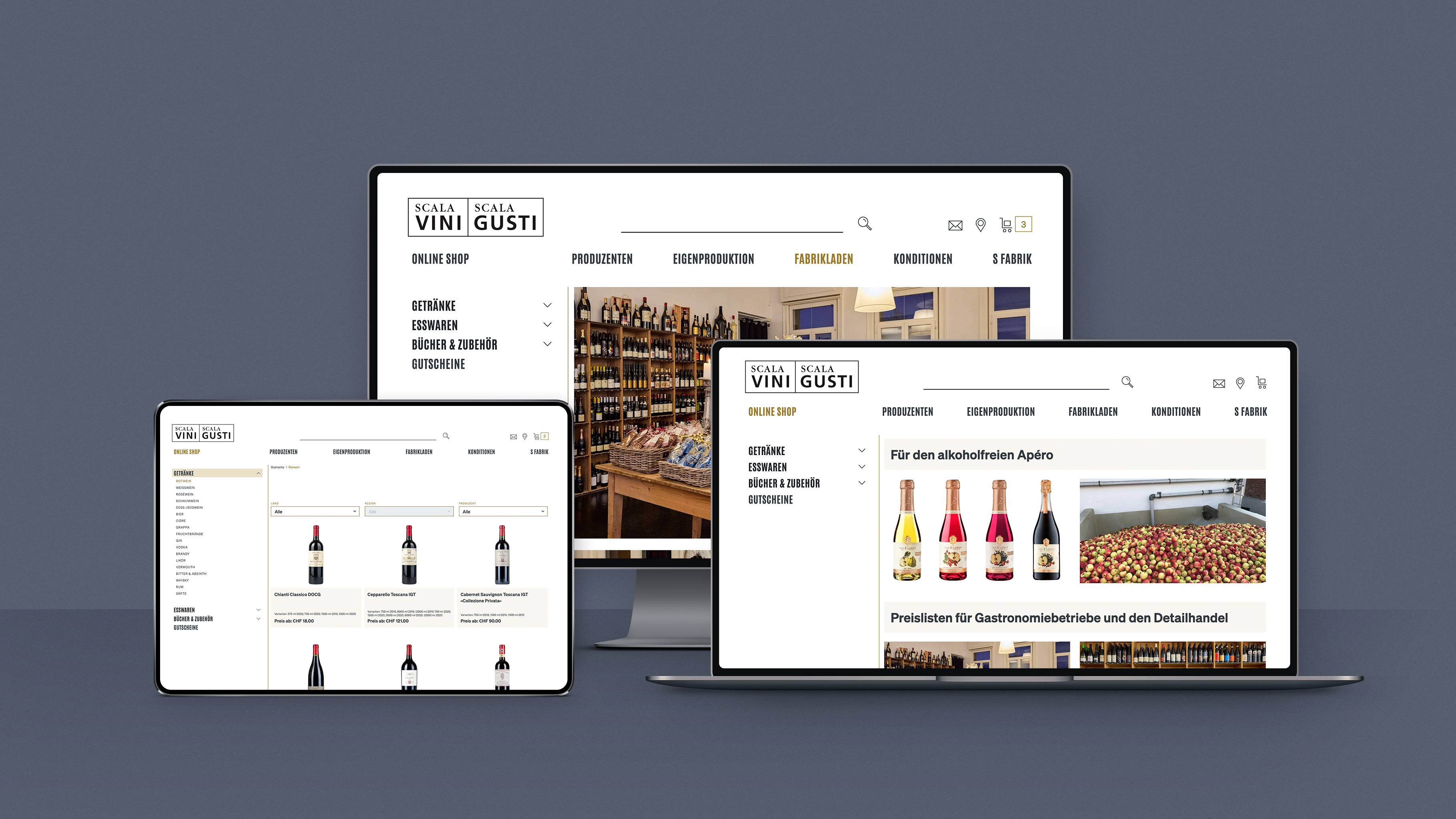 Desktop view Scala Vini - Scala Gusti AG, S-Fabrik Website