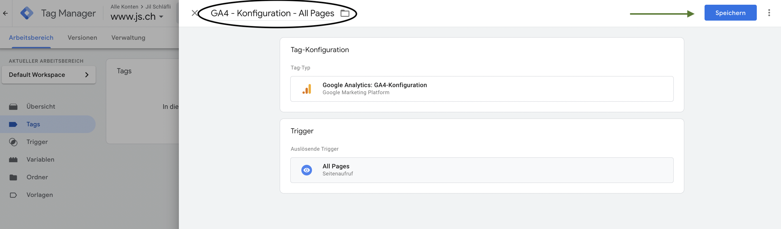Google Tag Manager Google Analytics 4 Benennung und speichern