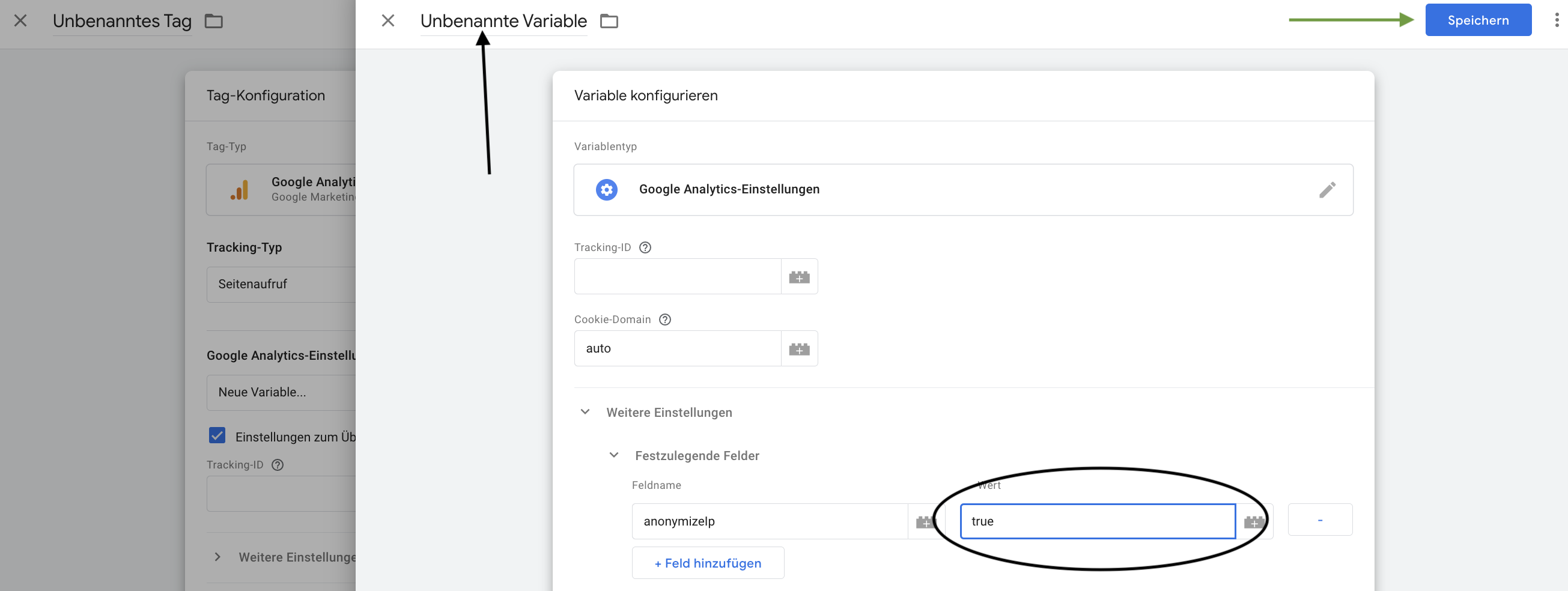 Google Tag Manager Google Analytics Variable benennen
